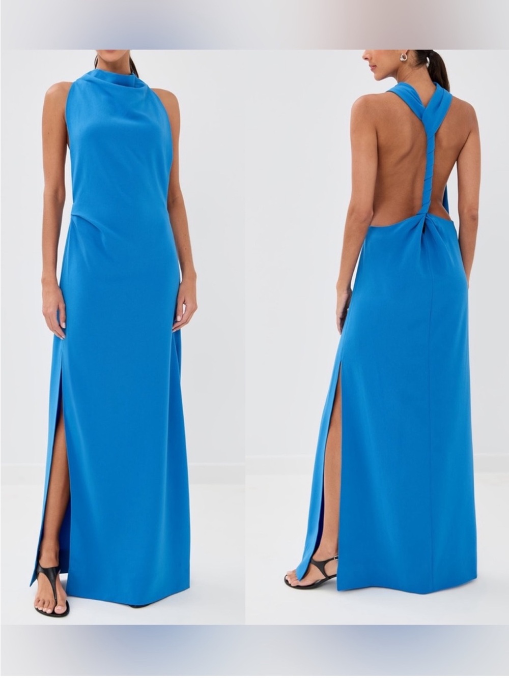 Proenza Schouler Faye Cobalt Blue Twist Back Matte crêpe Maxi Dress Gown 10-NWOT